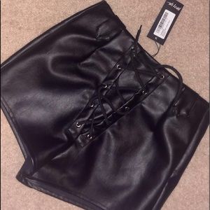 Brand New Lace Up Vegan Leather Shorts